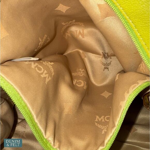 MCM Green Leather Shoulder Bag Gold Chain Handles Vintage Rare Purse Tote - Picture 11 of 16